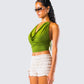 Didi Green Cowl Neck Halter Top