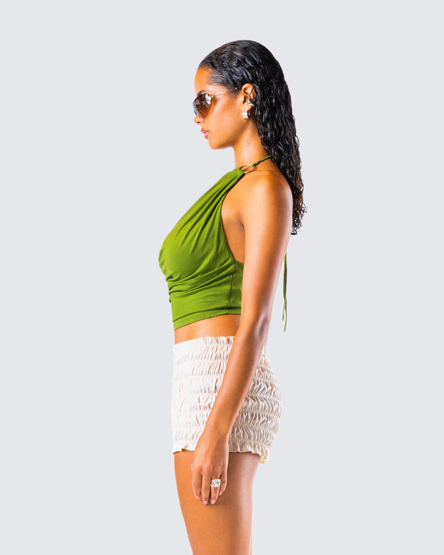 Didi Green Cowl Neck Halter Top