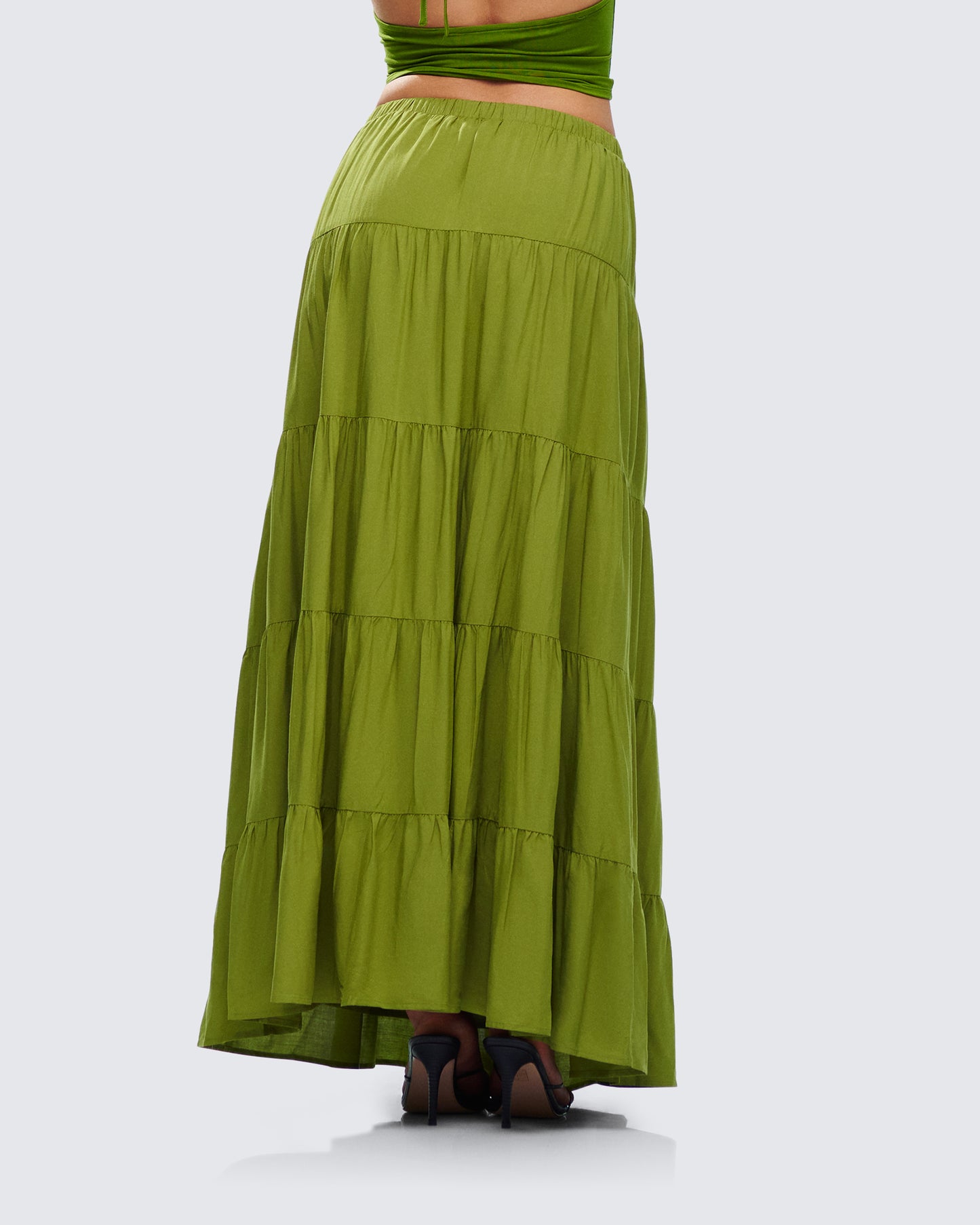 Didi Green Tiered Maxi Skirt