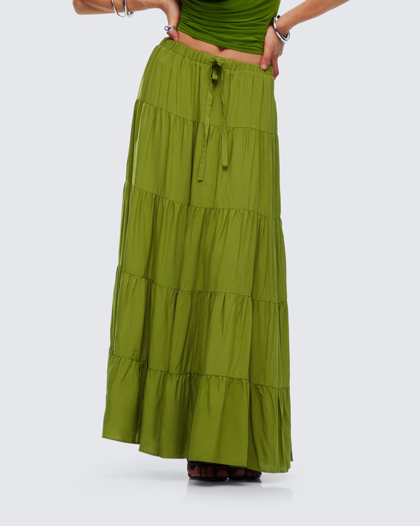 Didi Green Tiered Maxi Skirt