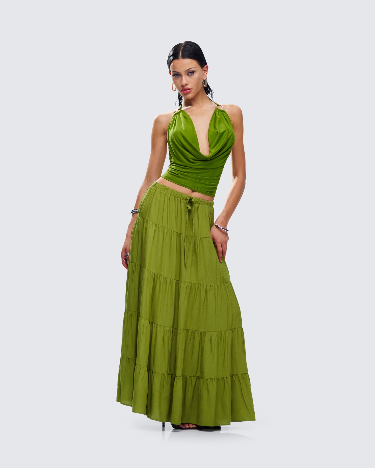 Didi Green Tiered Maxi Skirt