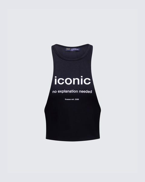 Black Graphic Tank Top - Iconic Print Cutaway – FINESSE