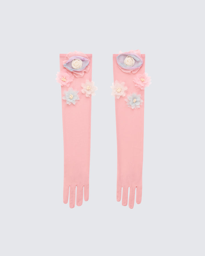 Diorre Pink Mesh Opera Glove With Corsage product front