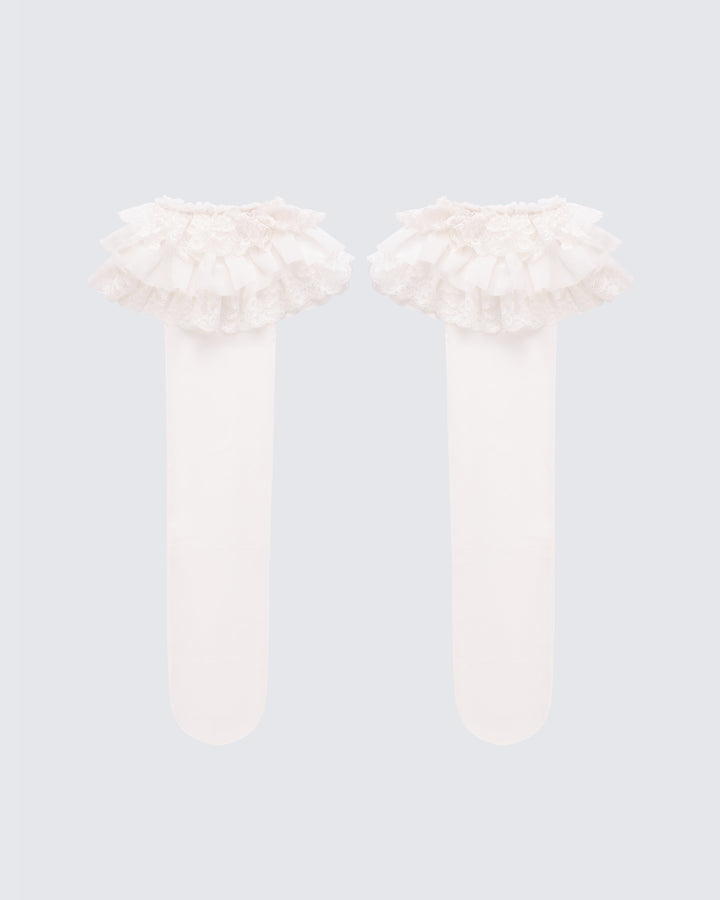 Dollie White Ruffle Mesh Sock product front