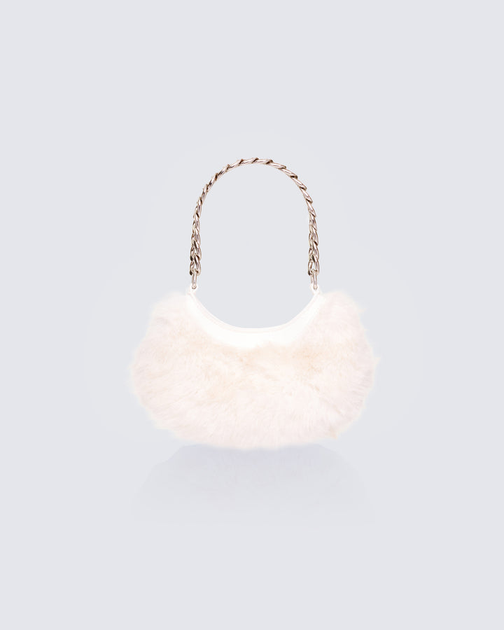 Dora White Fur Lock Bag