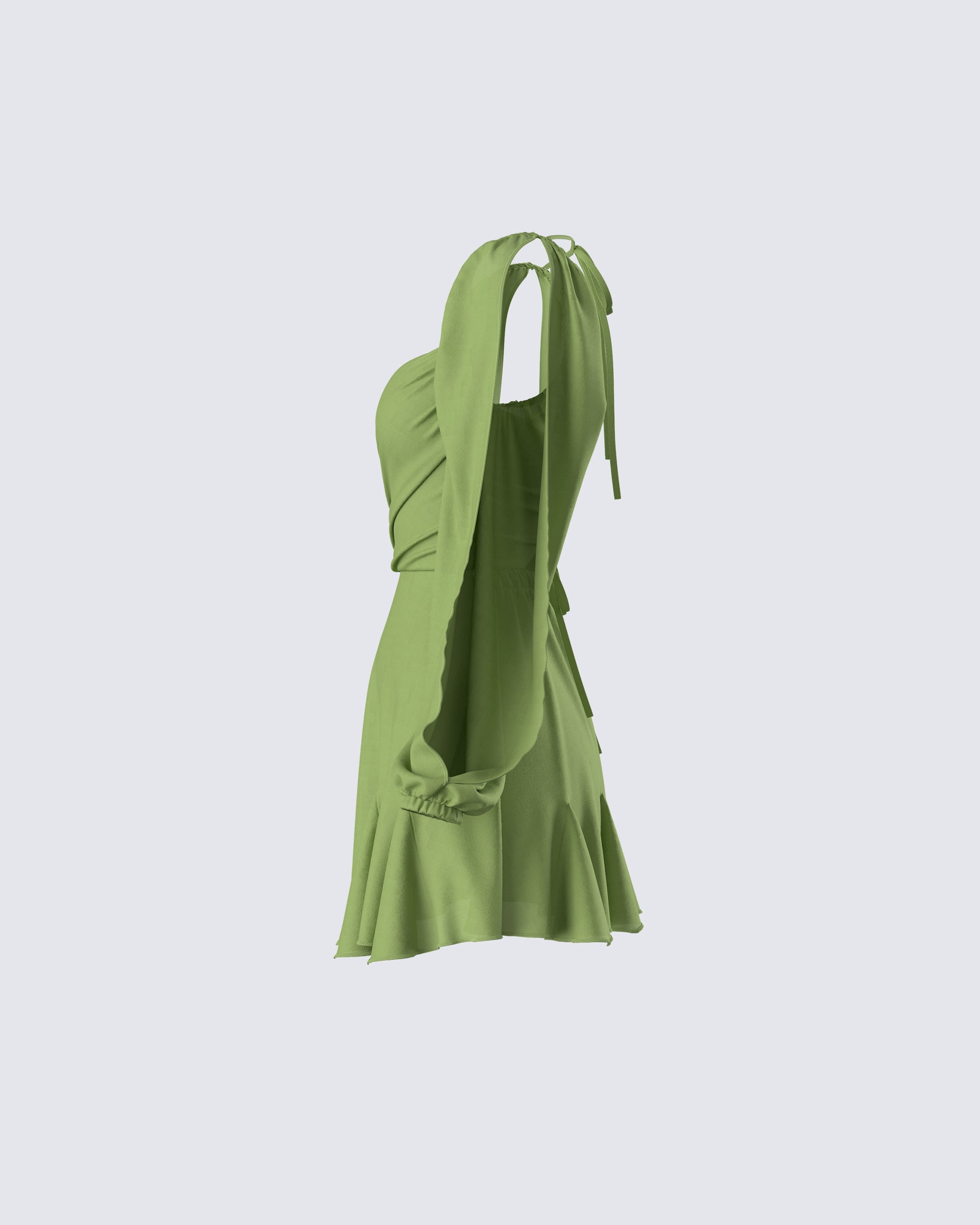 Green Satin Mini Dress - Long Sleeve Cross Front Party FINESSE Green Satin Mini Dress - Long Sleeve Cross Front Party FINESSE