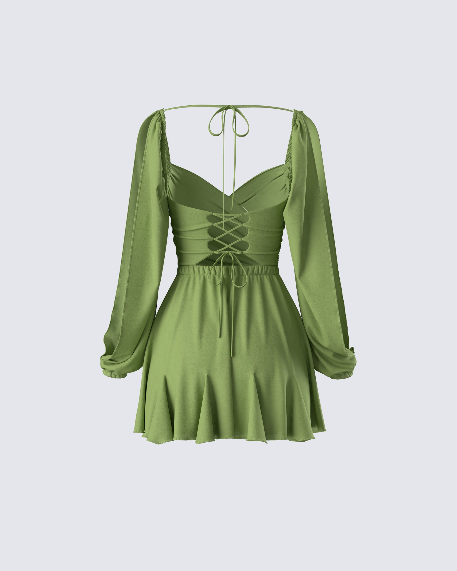 Green Satin Mini Dress - Long Sleeve Cross Front Party FINESSE Green Satin Mini Dress - Long Sleeve Cross Front Party FINESSE