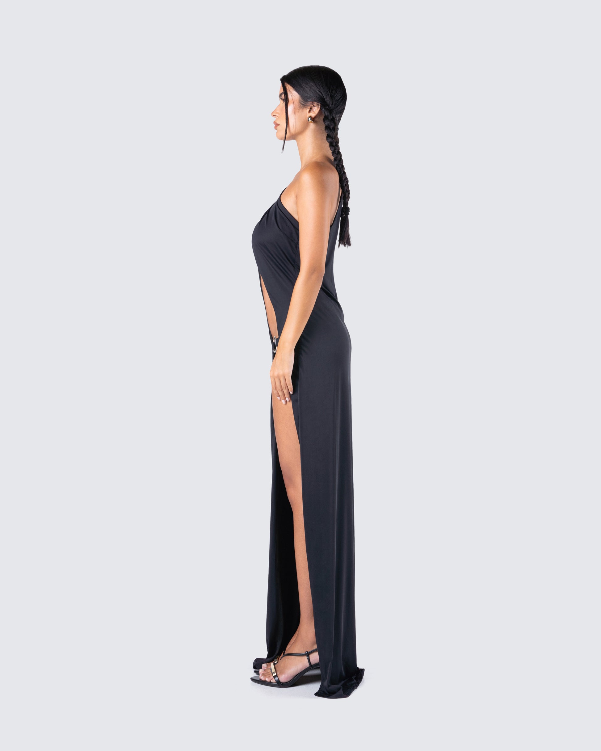 Black One Shoulder Maxi Dress - Cutout Formal Gown FINESSE Black One Shoulder Maxi Dress - Cutout Formal Gown FINESSE