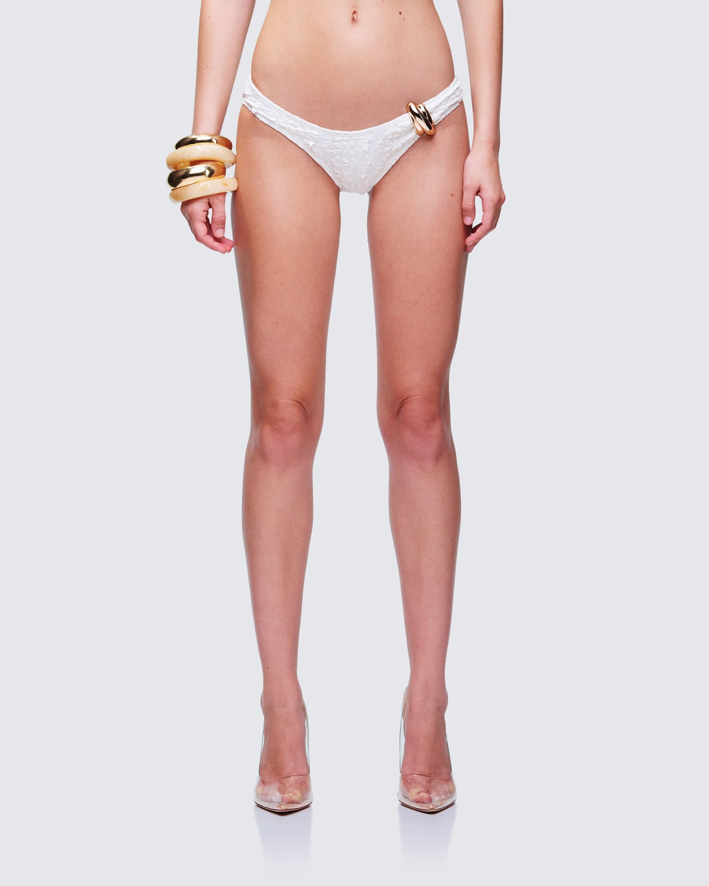 Dreya Cream Textured Bikini Bottom model front