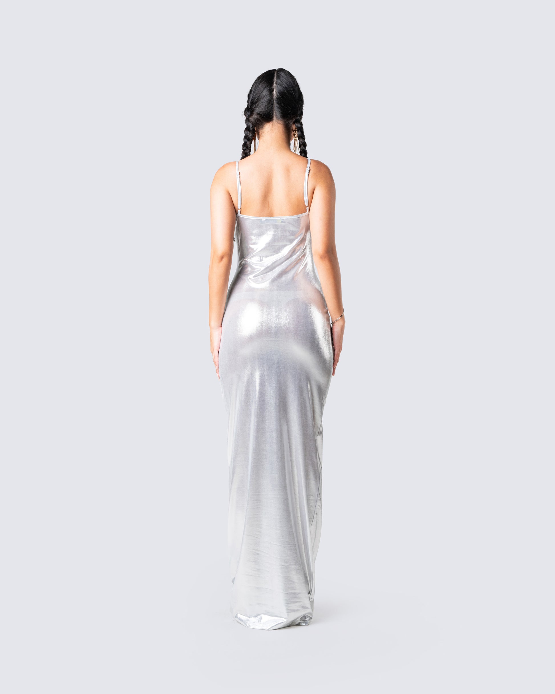 janette silver metallic maxi dress AZAZIE Silver Maxi Dresses
