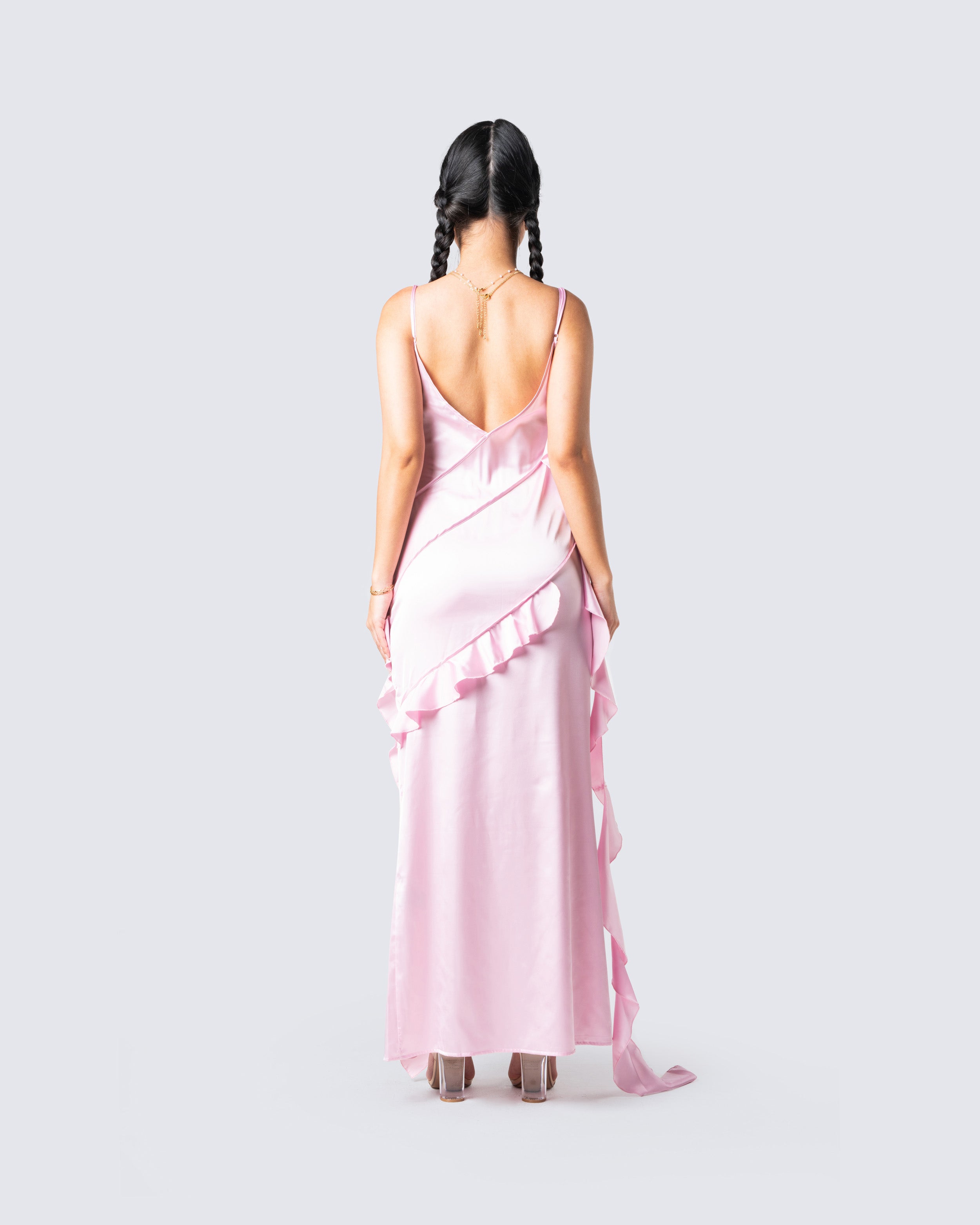 Pink frill maxi outlet dress