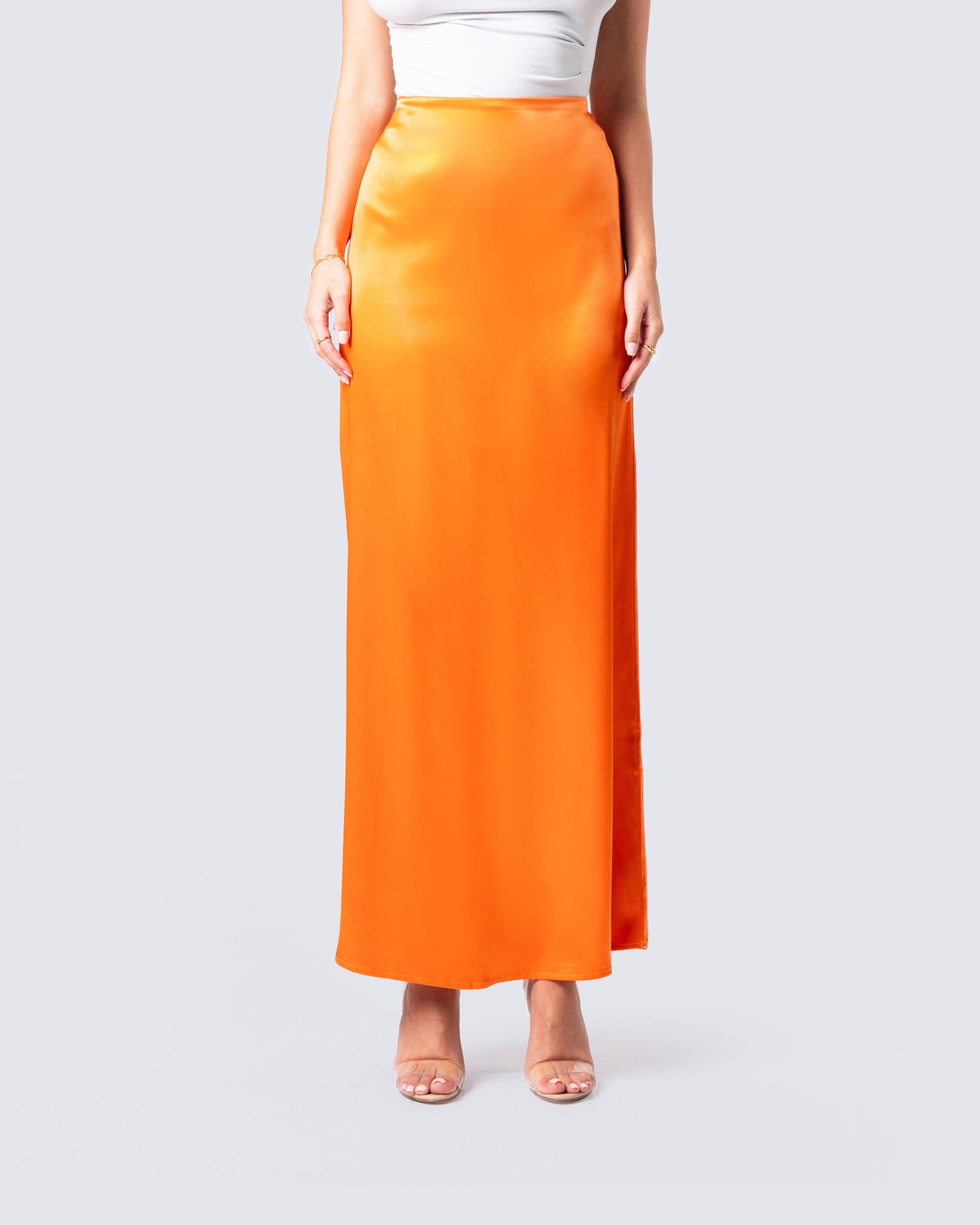 Odette Orange Satin Maxi Skirt – FINESSE