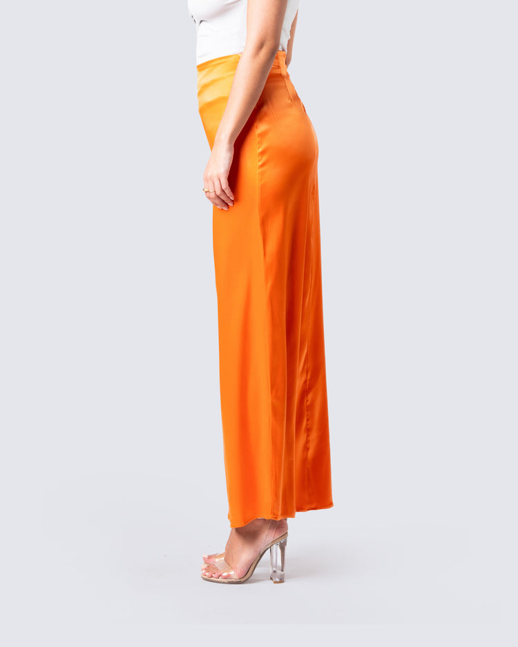 Odette Orange Satin Maxi Skirt