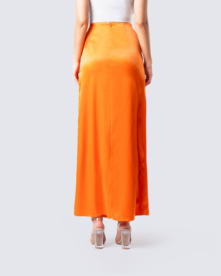 Odette Orange Satin Maxi Skirt