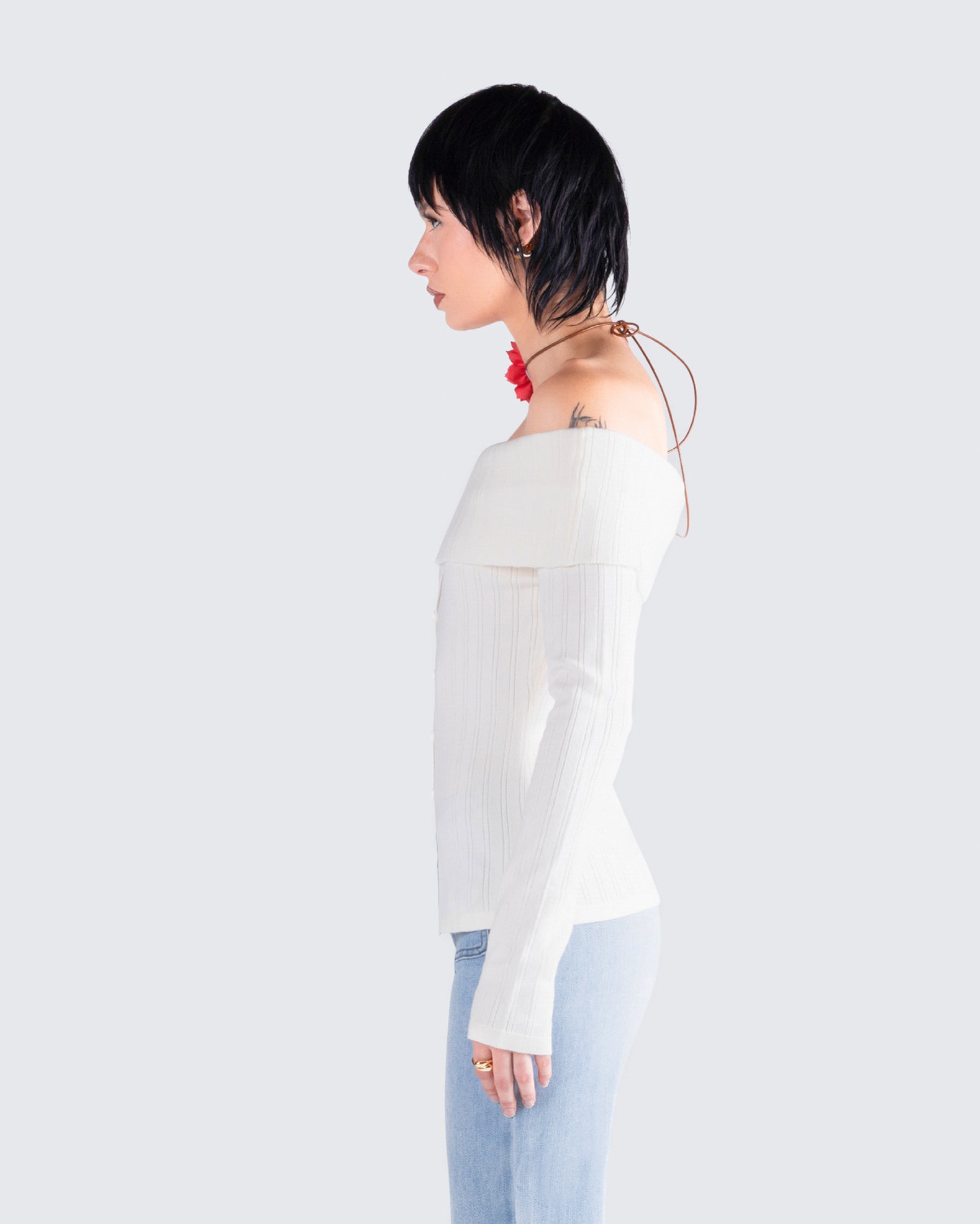 White off the shoulder hotsell sweater top