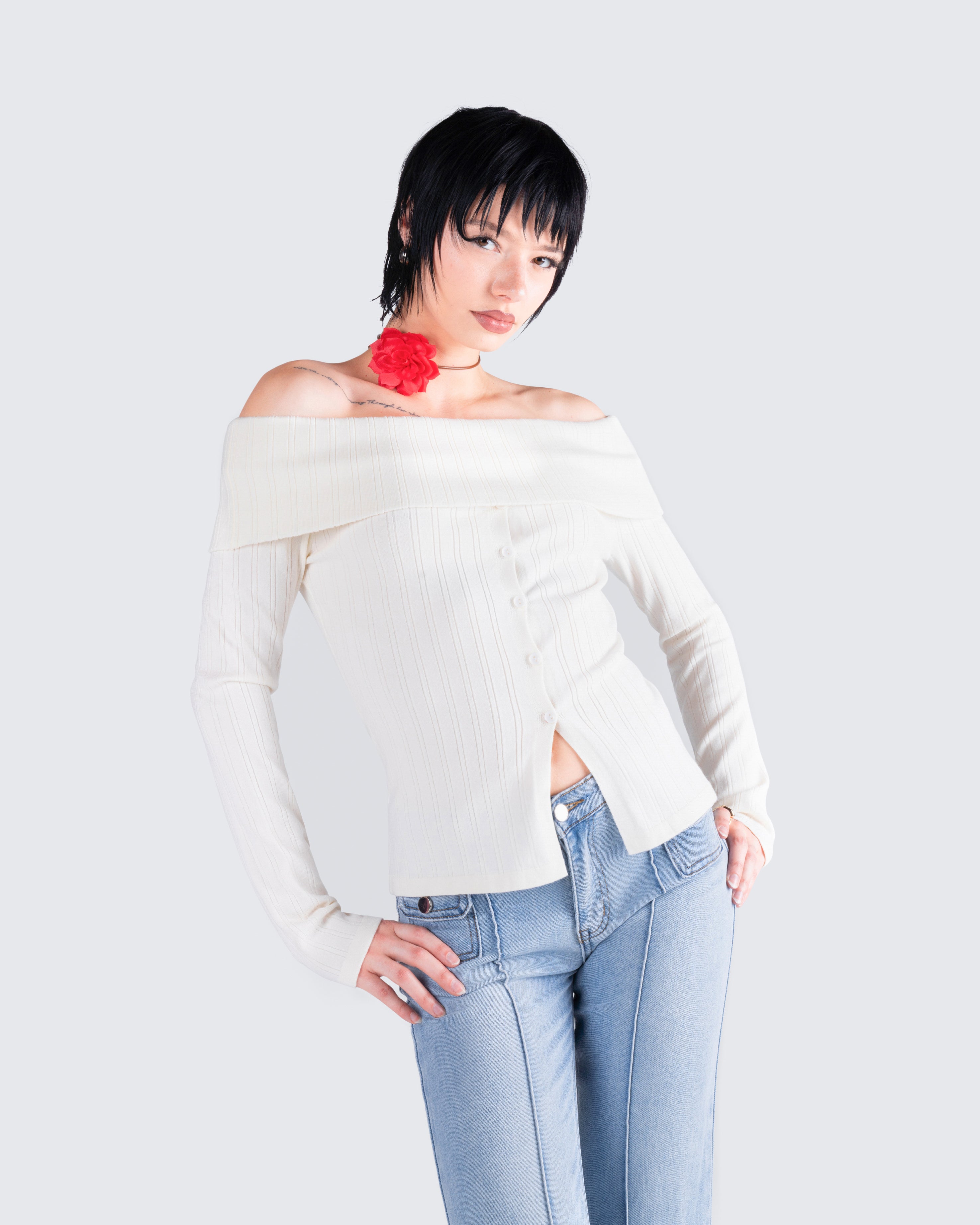 Ivory off the shoulder top hot sale