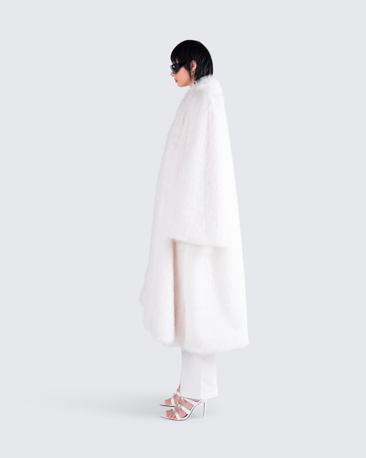 Finesse Noel Ivory Midi Vegan Fur Coat S