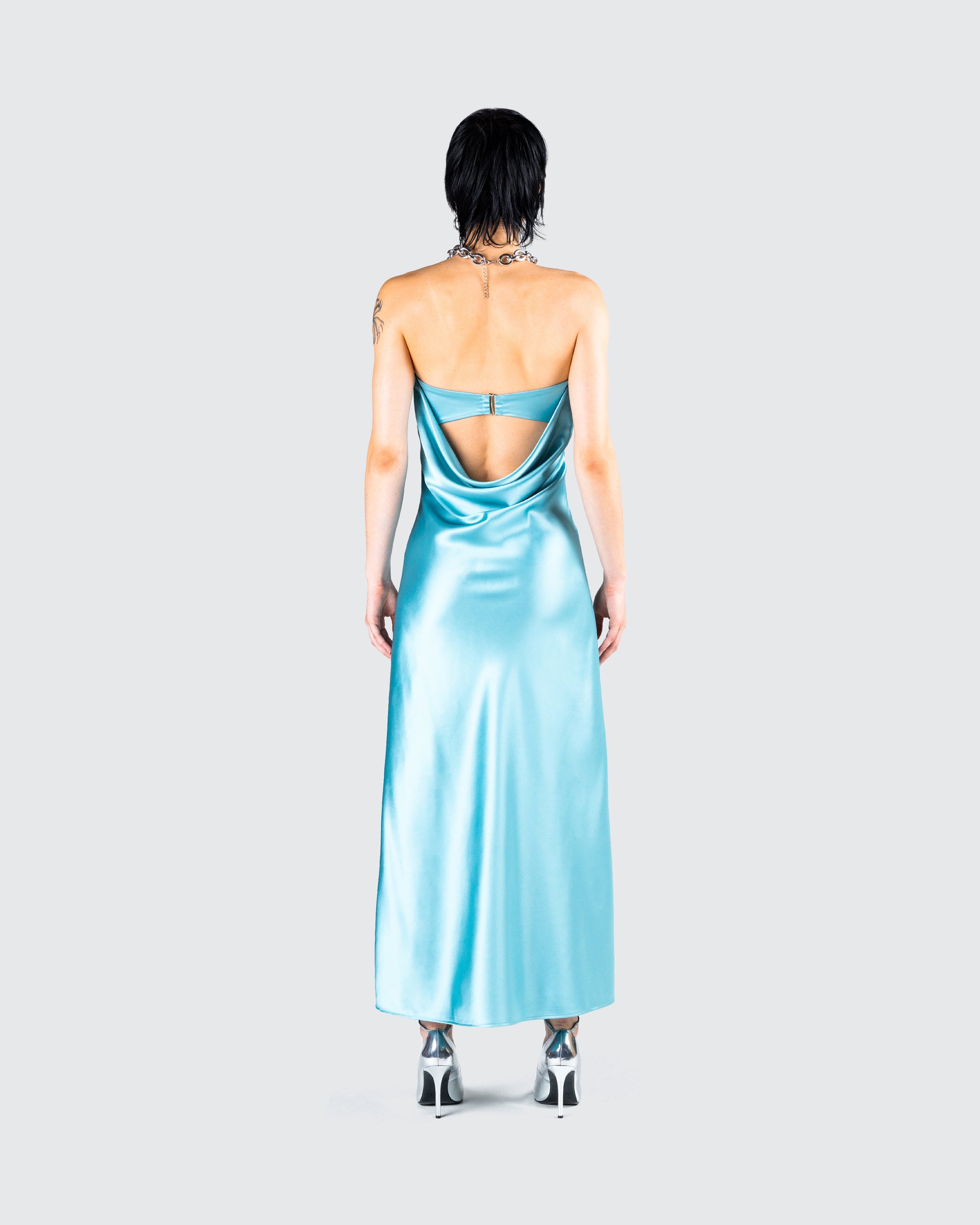 aqua blue satin dress Aqua Blue Strapless Mini Dress