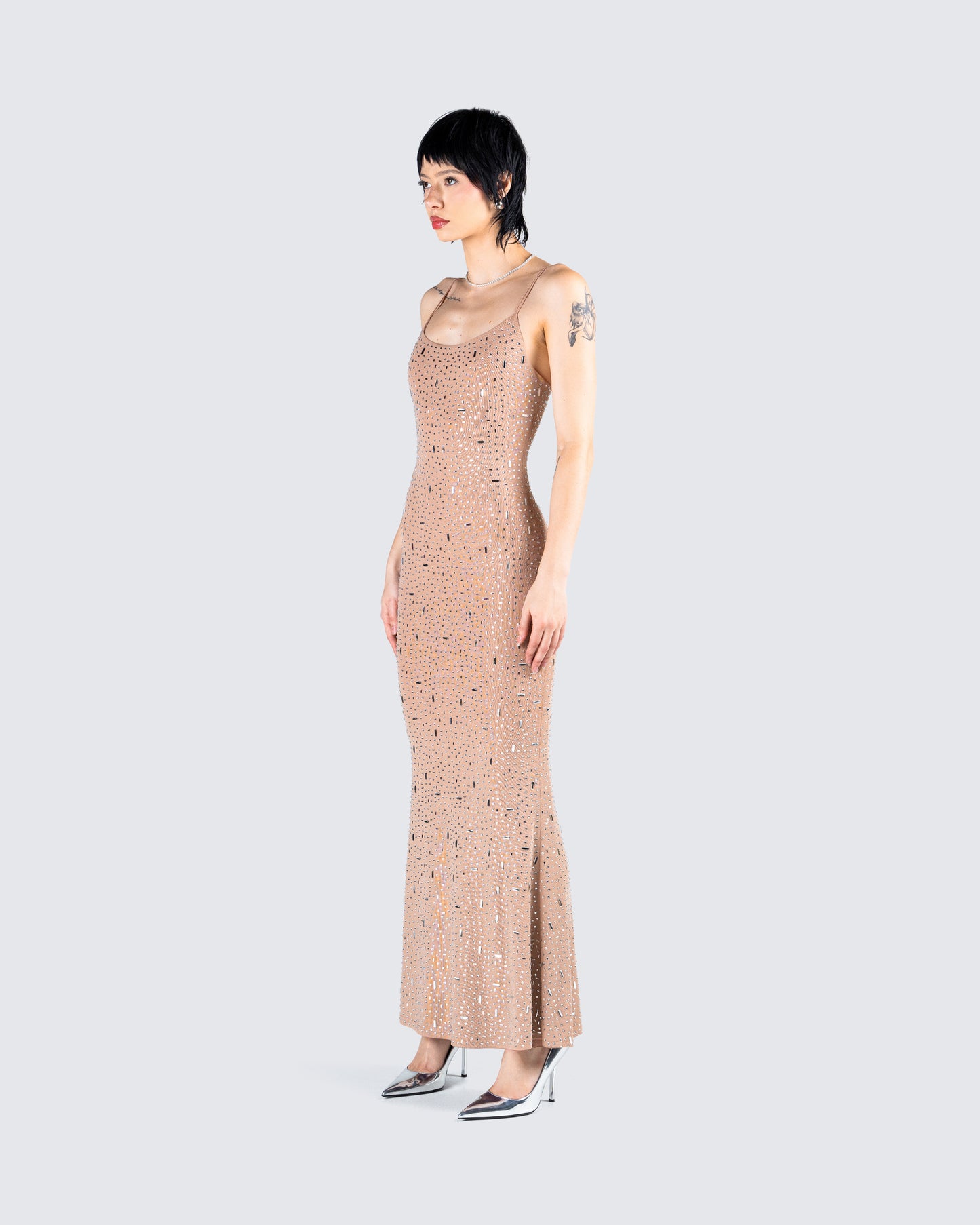 Nude Rhinestone Maxi Dress - Sparkly Formal Gown FINESSE Nude Rhinestone Maxi Dress - Sparkly Formal Gown FINESSE