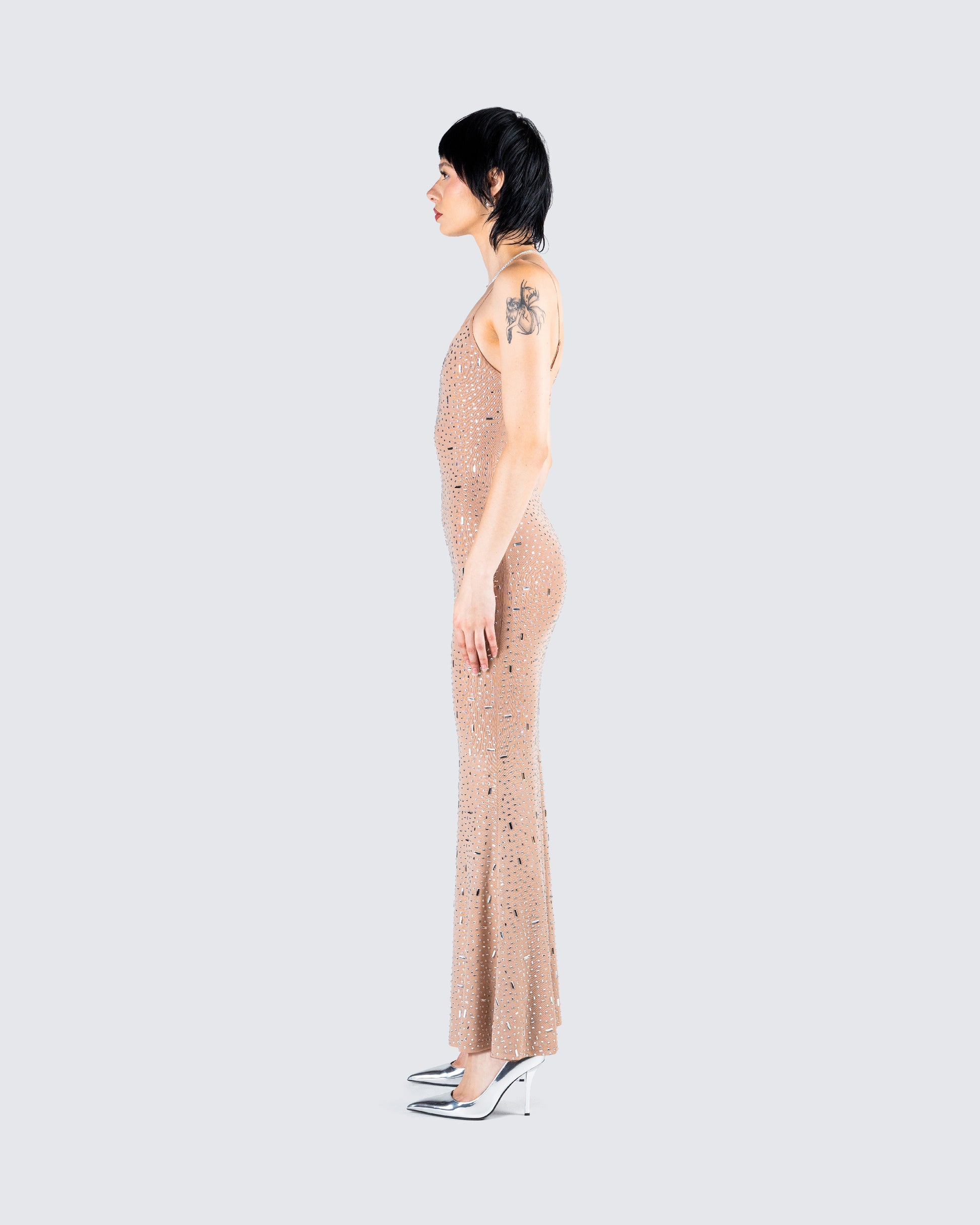 Nude Rhinestone Maxi Dress - Sparkly Formal Gown FINESSE Nude Rhinestone Maxi Dress - Sparkly Formal Gown FINESSE