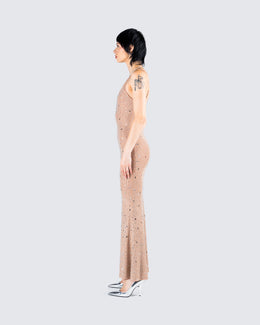 Lan Nude Rhinestone Maxi Dress – FINESSE