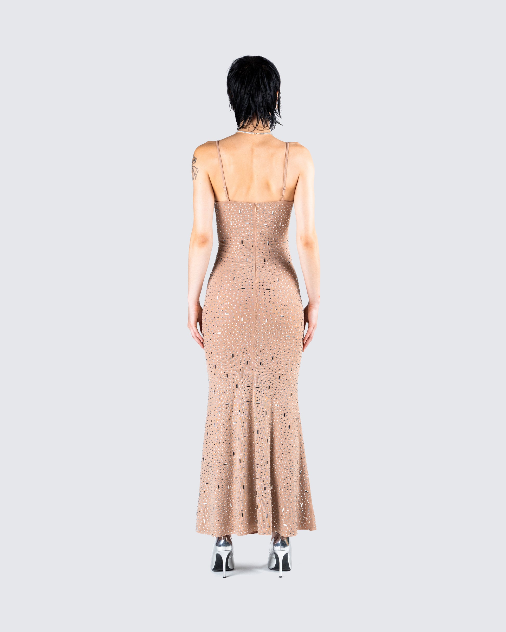Nude Rhinestone Maxi Dress - Sparkly Formal Gown FINESSE Nude Rhinestone Maxi Dress - Sparkly Formal Gown FINESSE