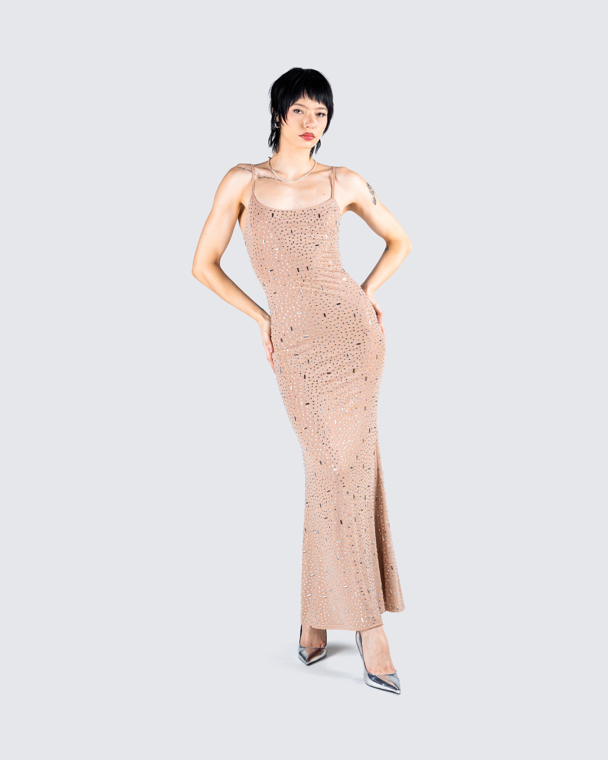 Nude Rhinestone Maxi Dress Nude Rhinestone Maxi Dress