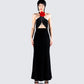 Nala Black Rhinestone Velvet Gown