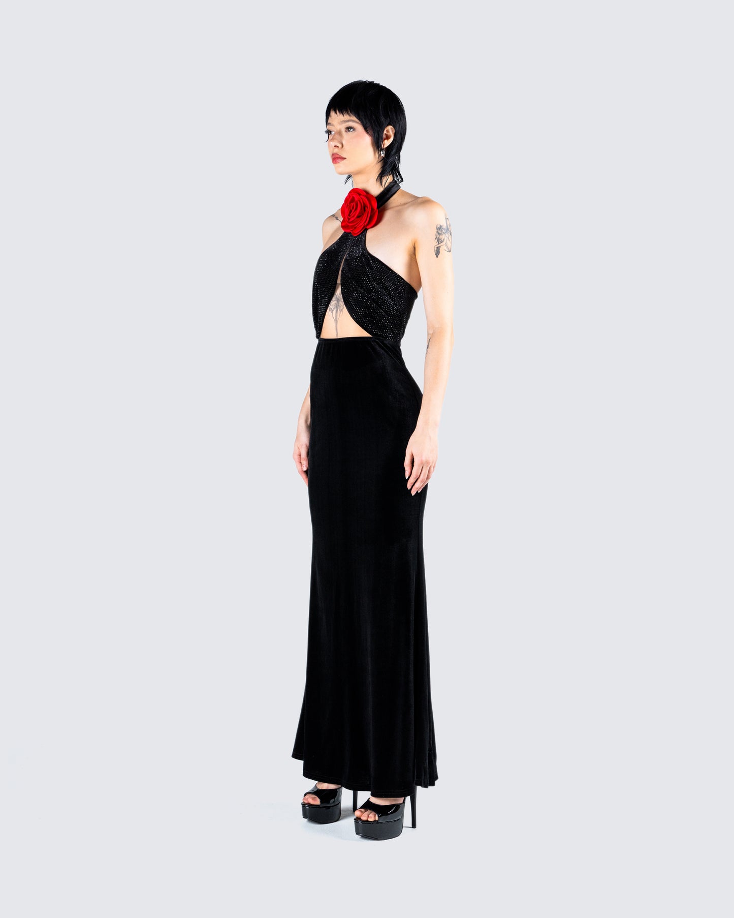 Nala Black Rhinestone Velvet Gown