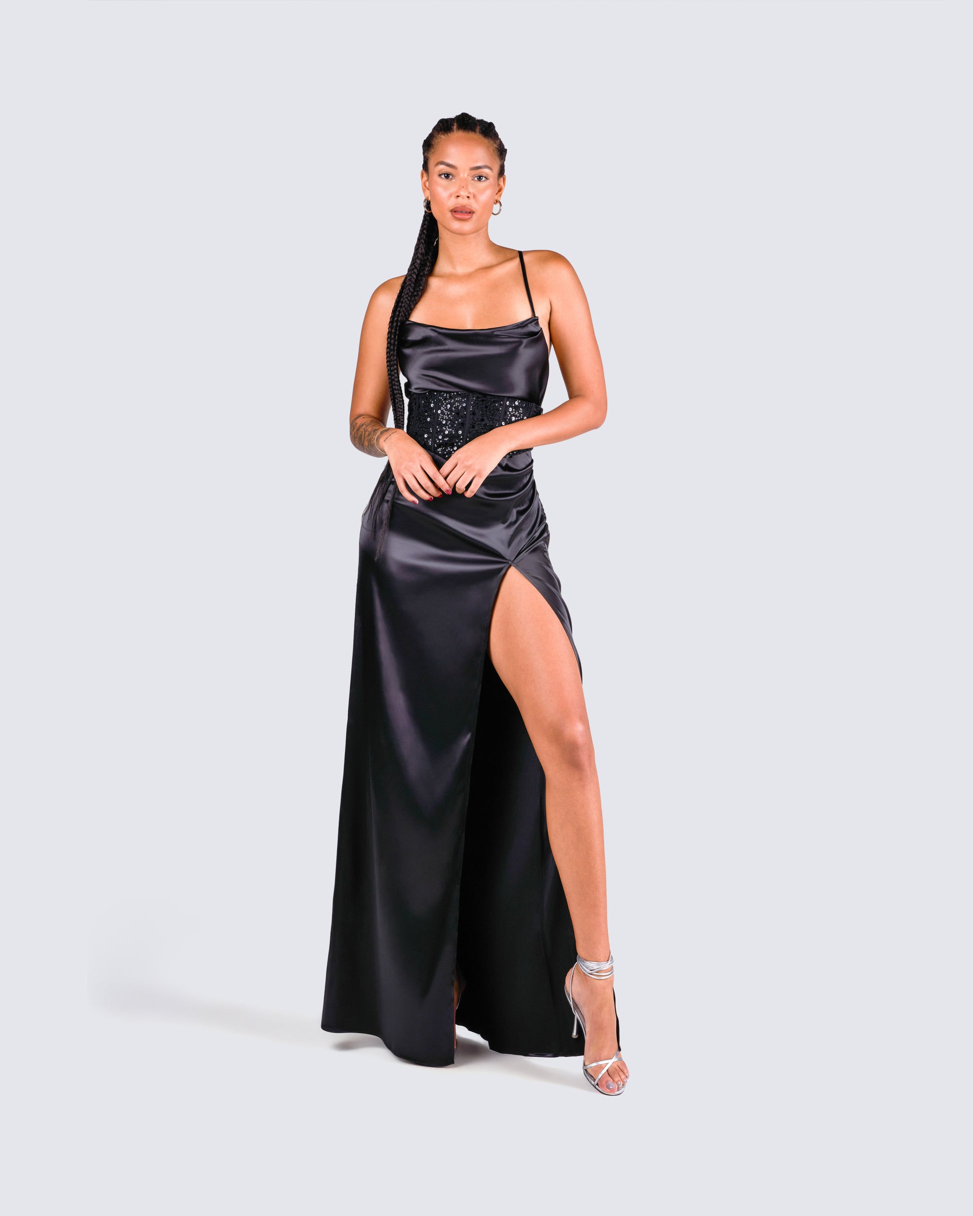 black satin corset maxi dress Thats So Fetch | Aderyn Satin Corset Maxi Dress | Black