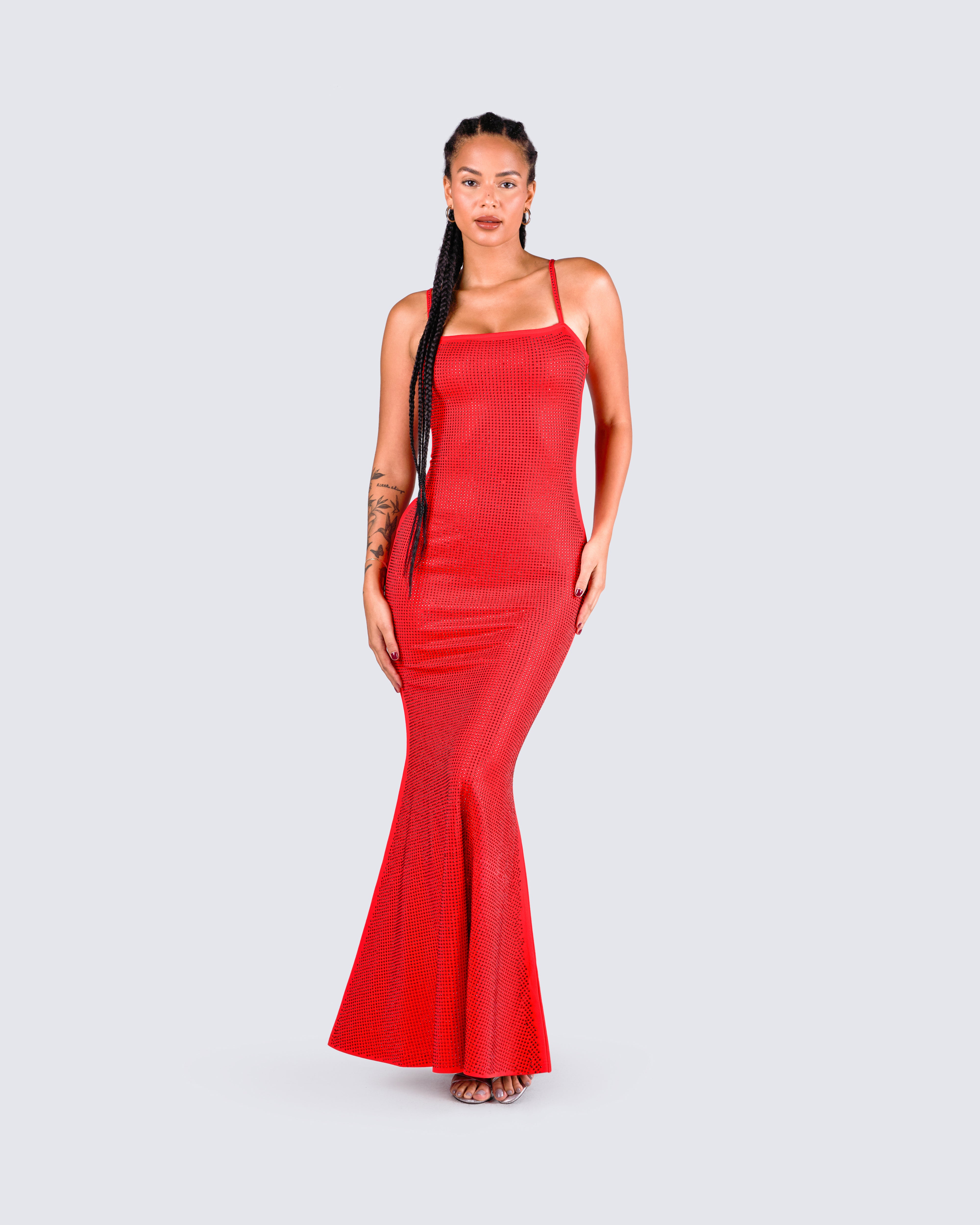 Red Maxi Dress - High Slit Maxi Dress - Burgundy V-Neckline Dress