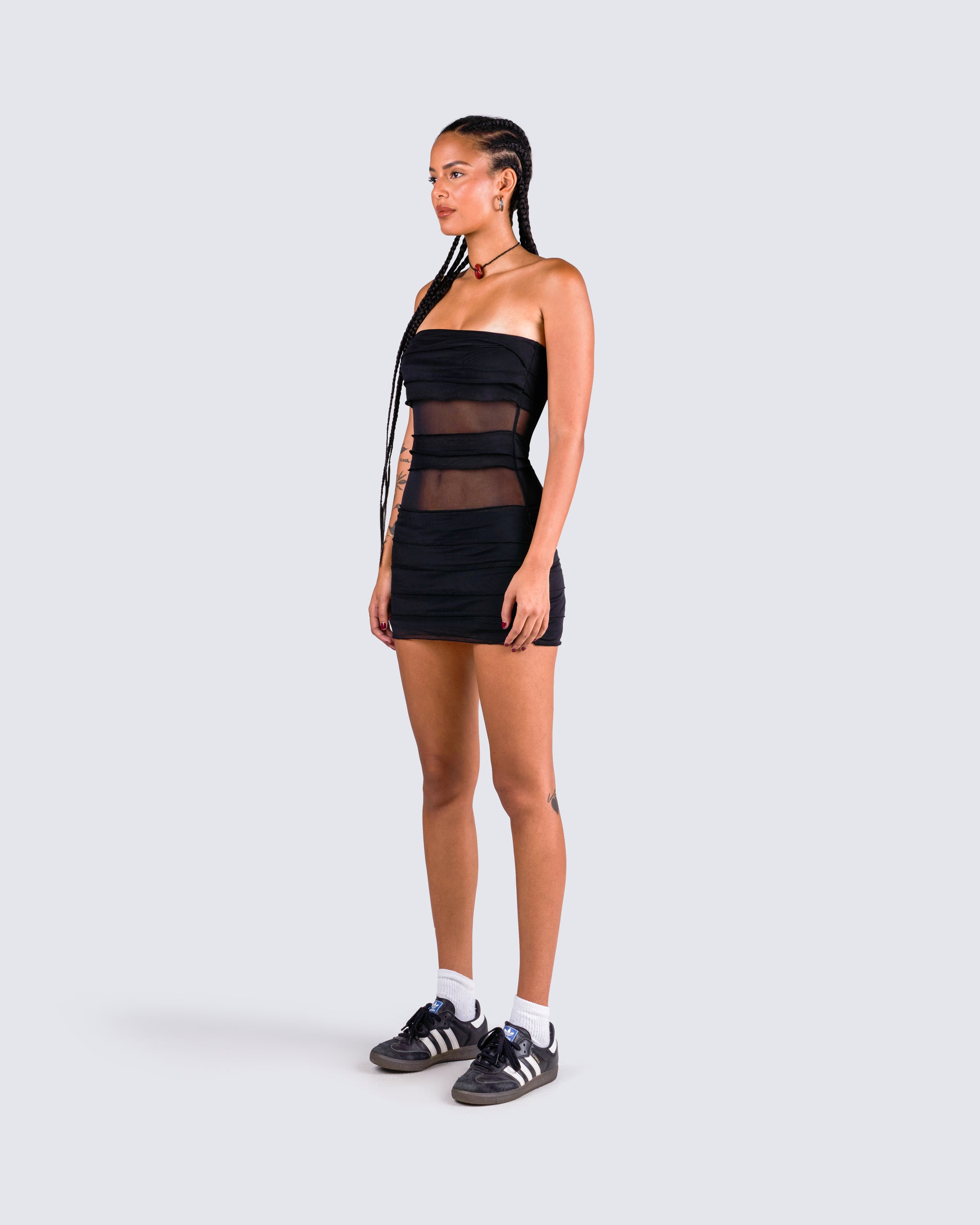 Black Tiered Mini Dress - Strapless Mesh Party FINESSE Black Tiered Mini Dress - Strapless Mesh Party FINESSE