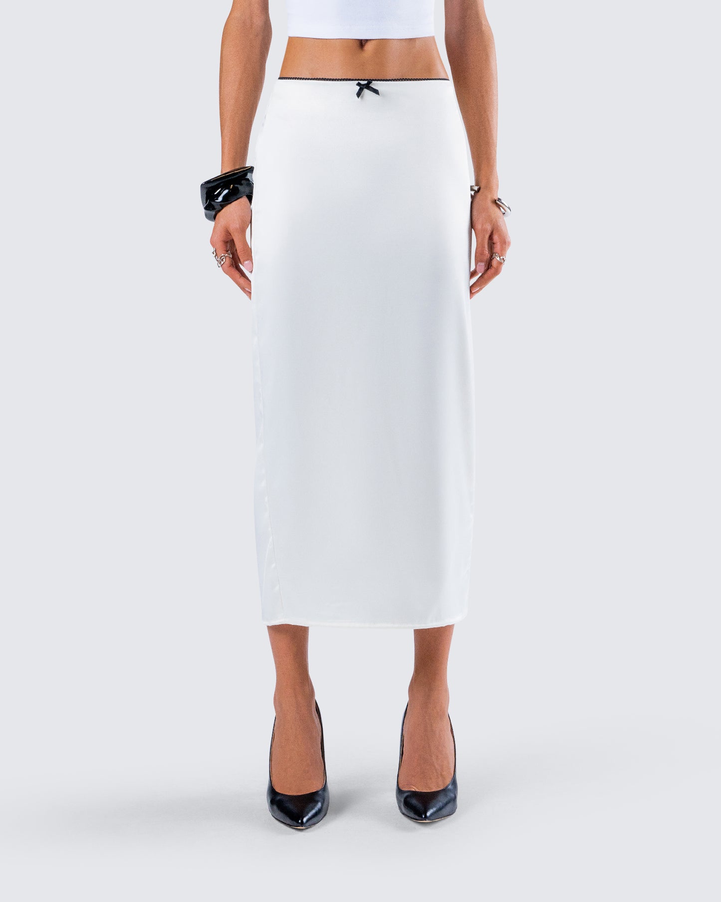 Georgia Ivory Satin Midi Skirt