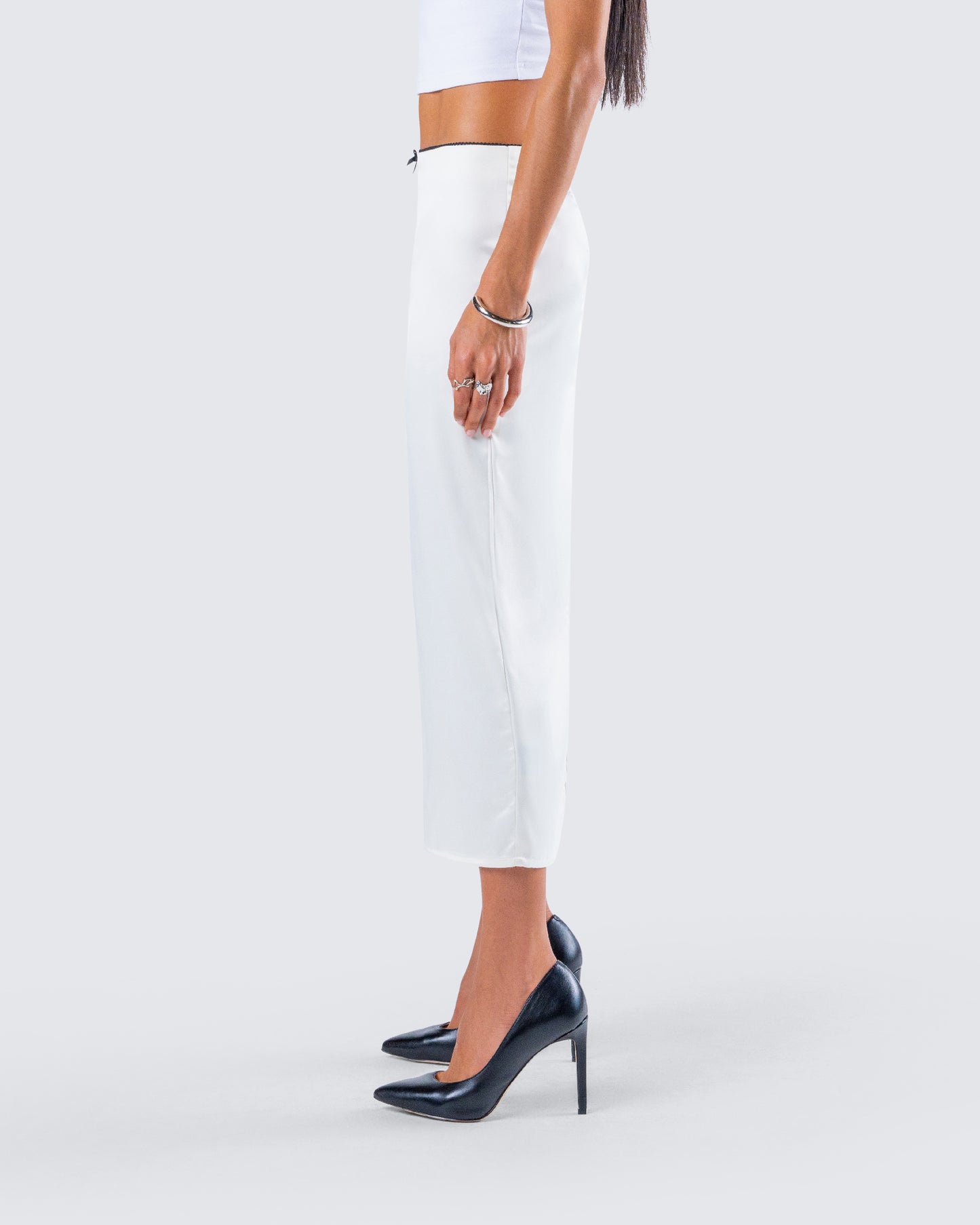 Georgia Ivory Satin Midi Skirt