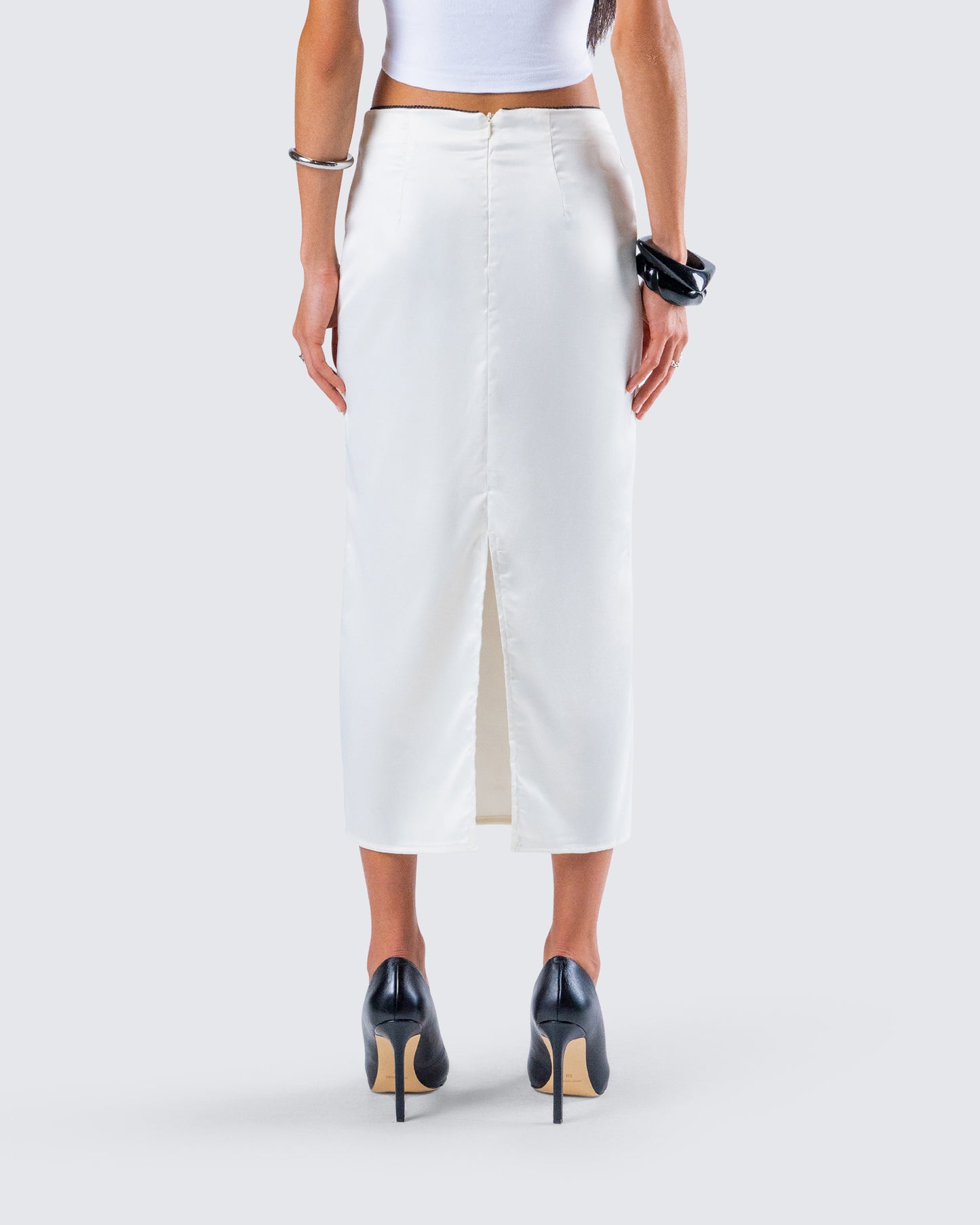 Georgia Ivory Satin Midi Skirt