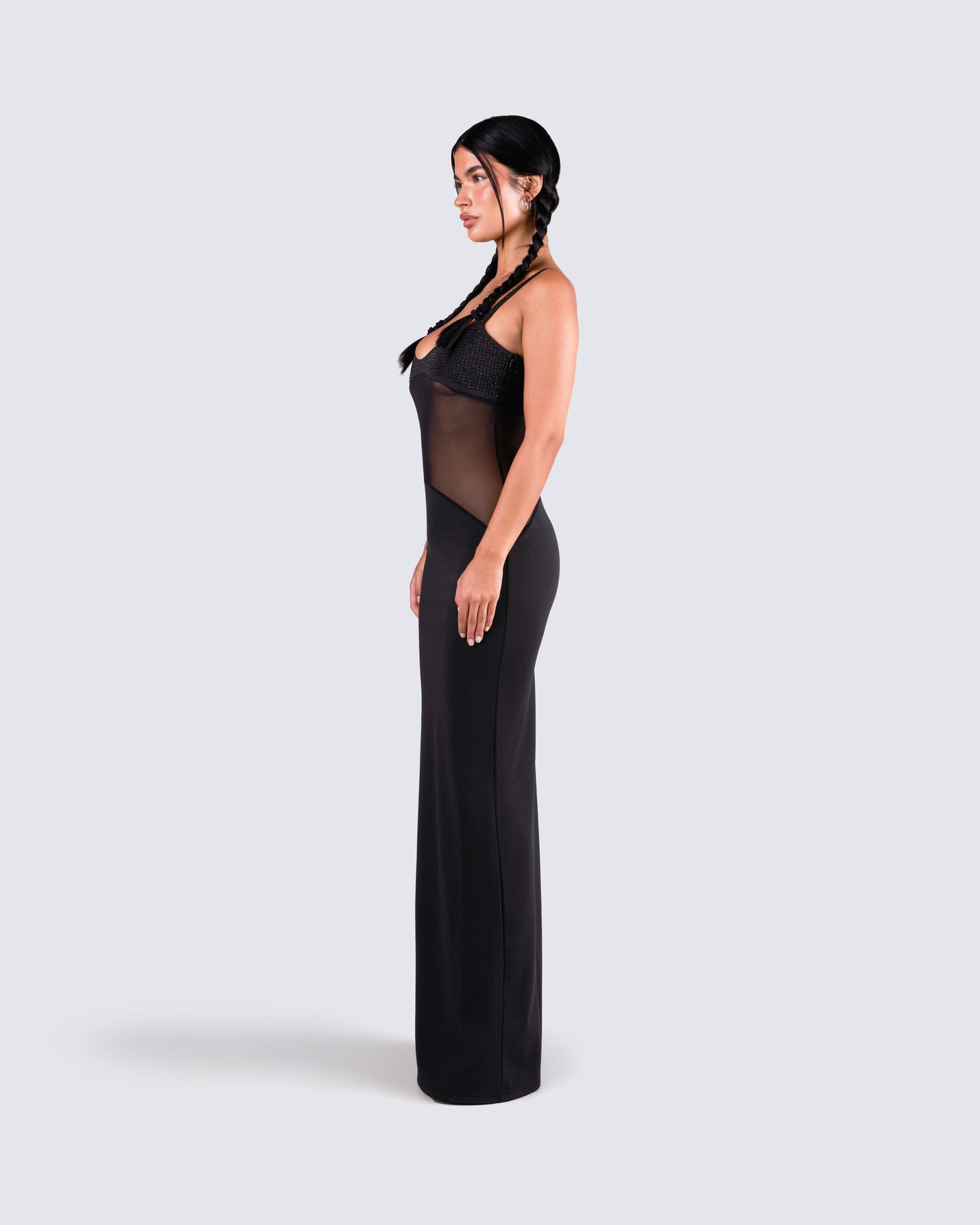 Tahlia Black Rhinestone Maxi Dress