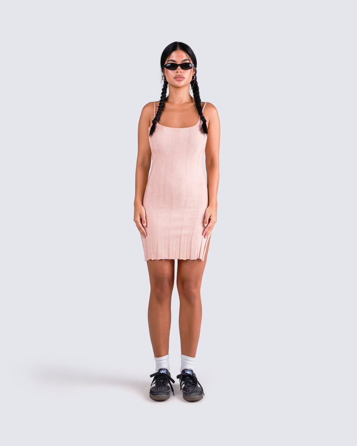 Pink Knit Mini Dress - Strapless Bandeau Diamond Pattern FINESSE Pink Knit Mini Dress - Strapless Bandeau Diamond Pattern FINESSE