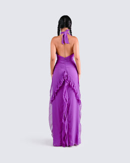 Nandi Purple Ruffle Maxi Dress – FINESSE