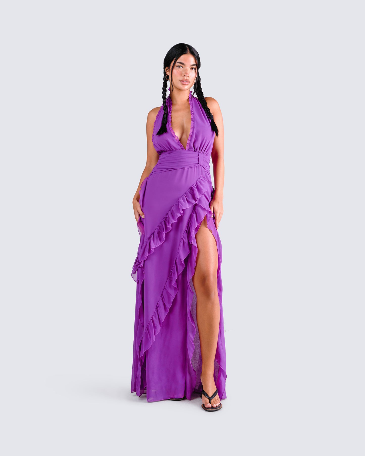Nandi Purple Ruffle Maxi Dress