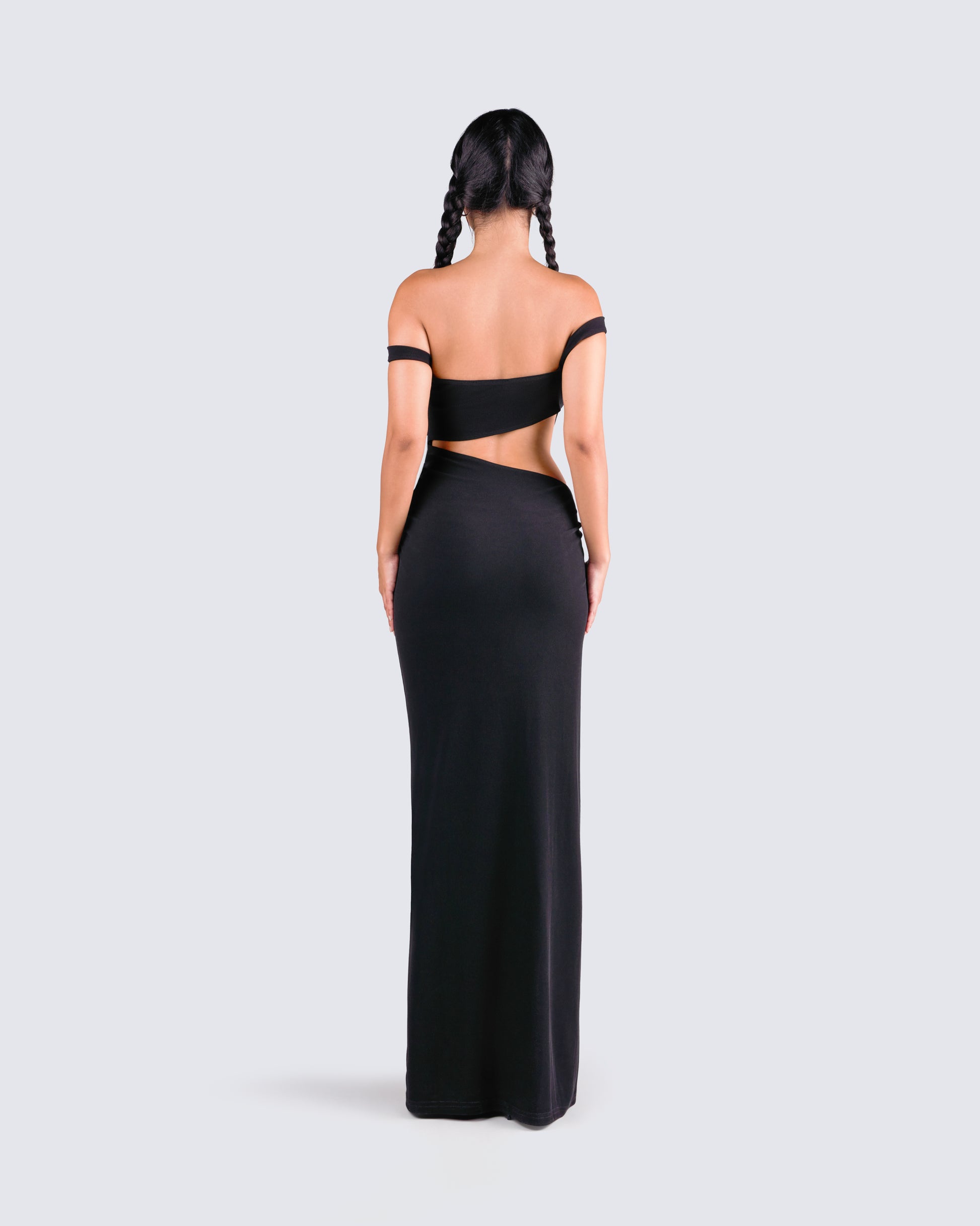 Black Off Shoulder Maxi Dress - Bodycon Ribbed FINESSE Black Off Shoulder Maxi Dress - Bodycon Ribbed FINESSE