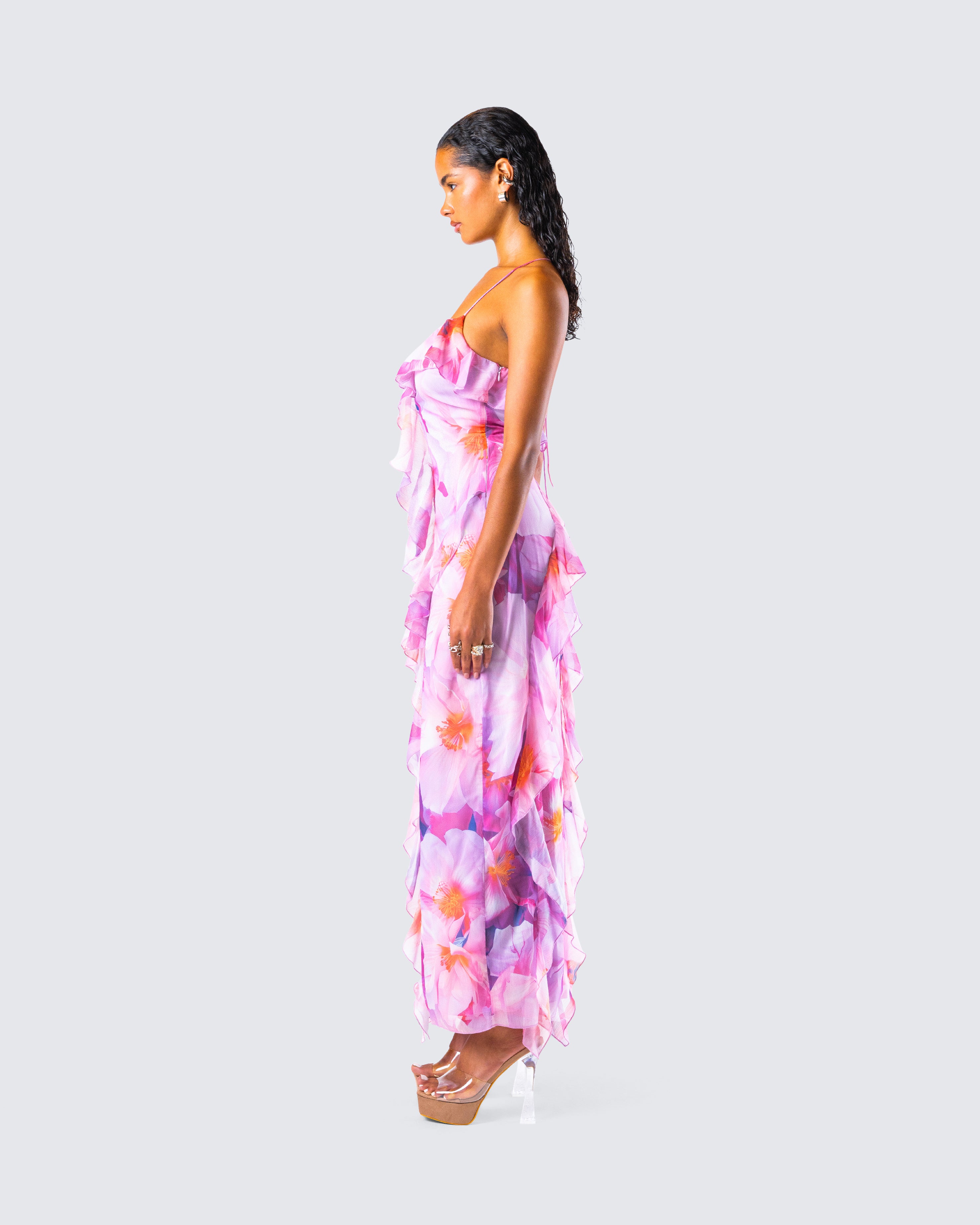 Ujala pink 2024 batik maxi tiered ruffle dress