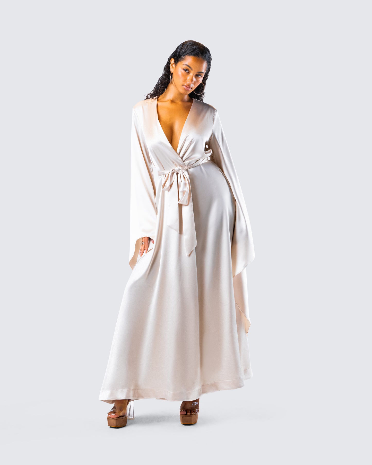 Cressida Ivory Satin Maxi Robe