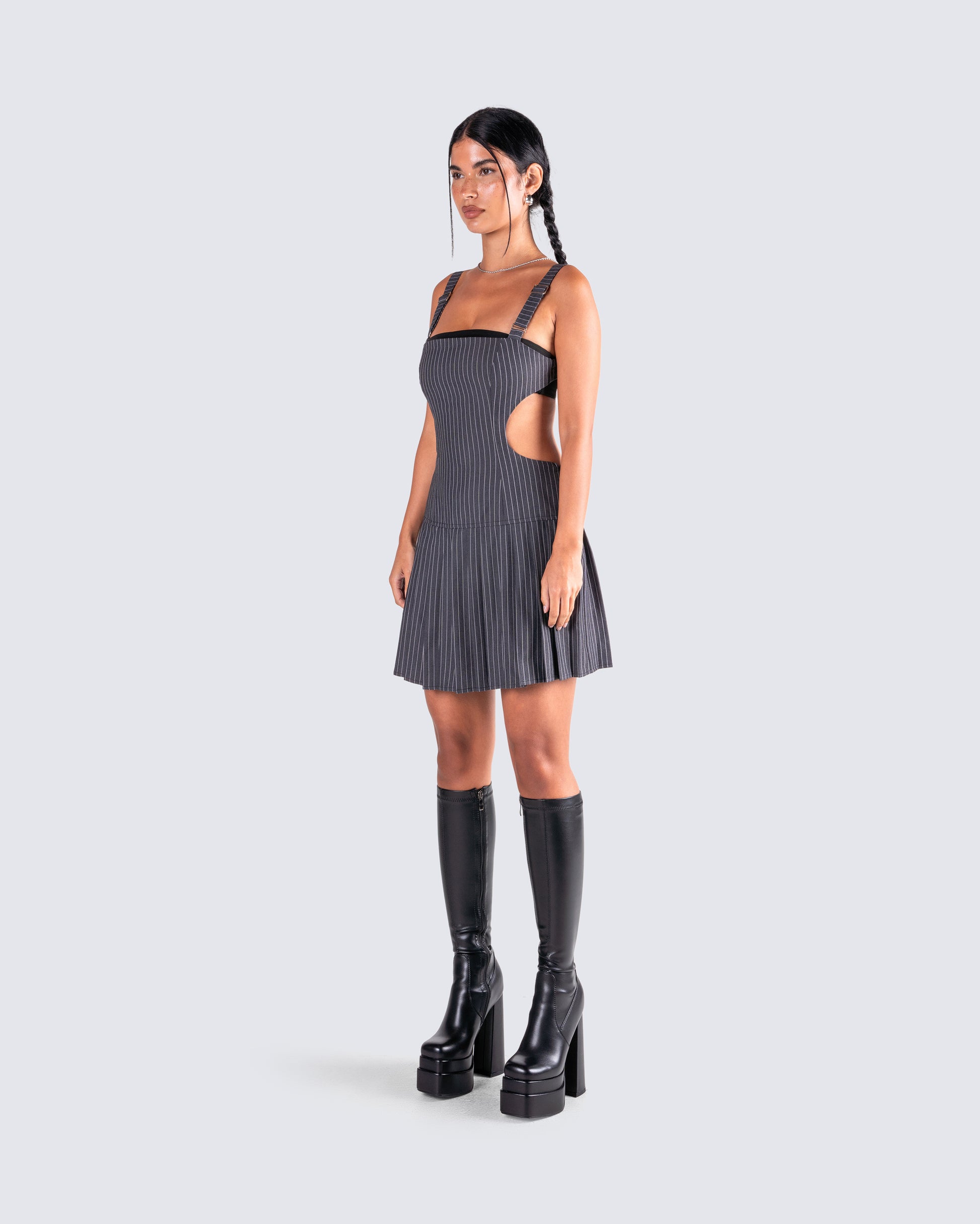 grey pinstripe dress Grey Pinstripe Mini Dress