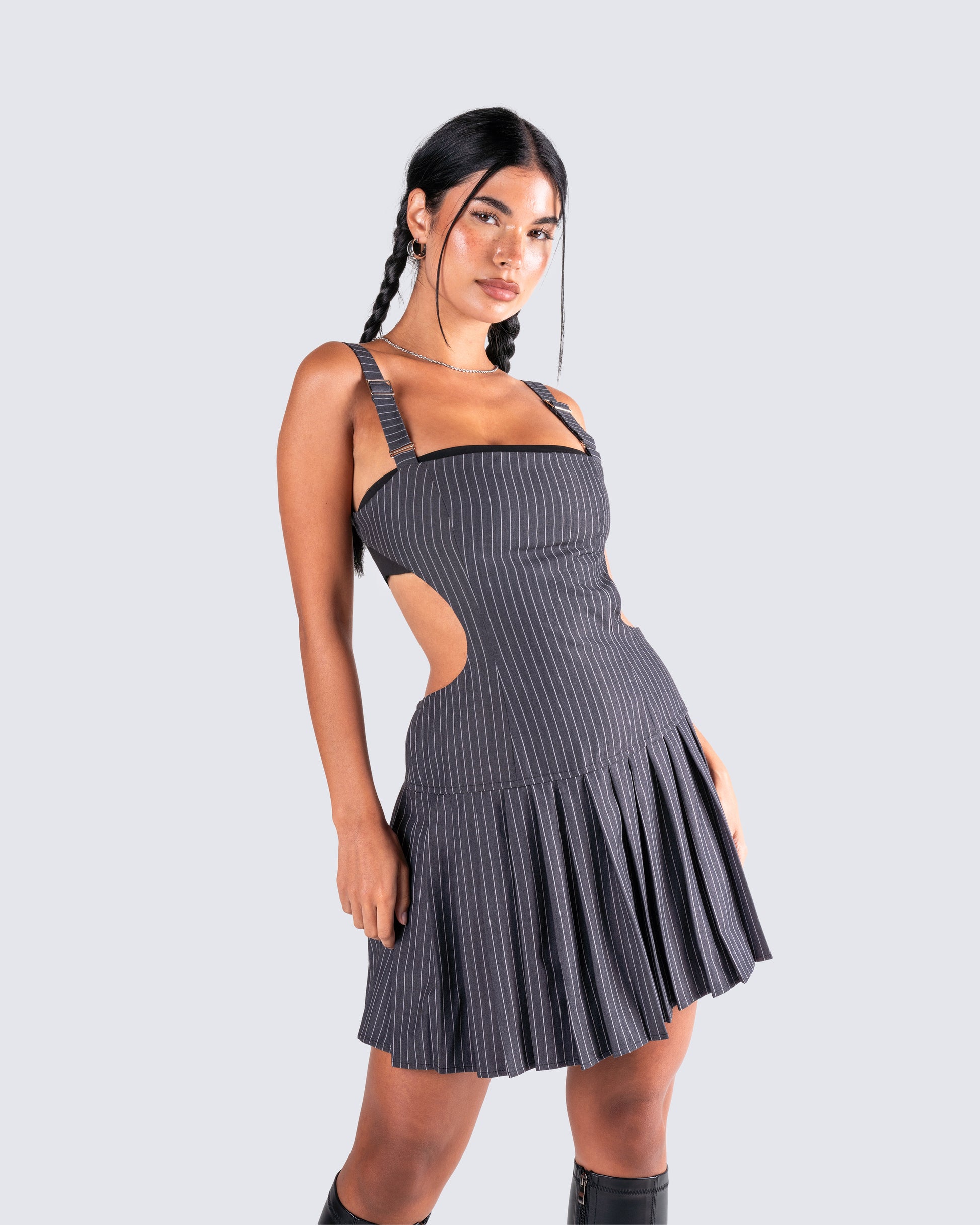 Grey Pinstripe Mini Dress Grey Pinstripe Mini Dress