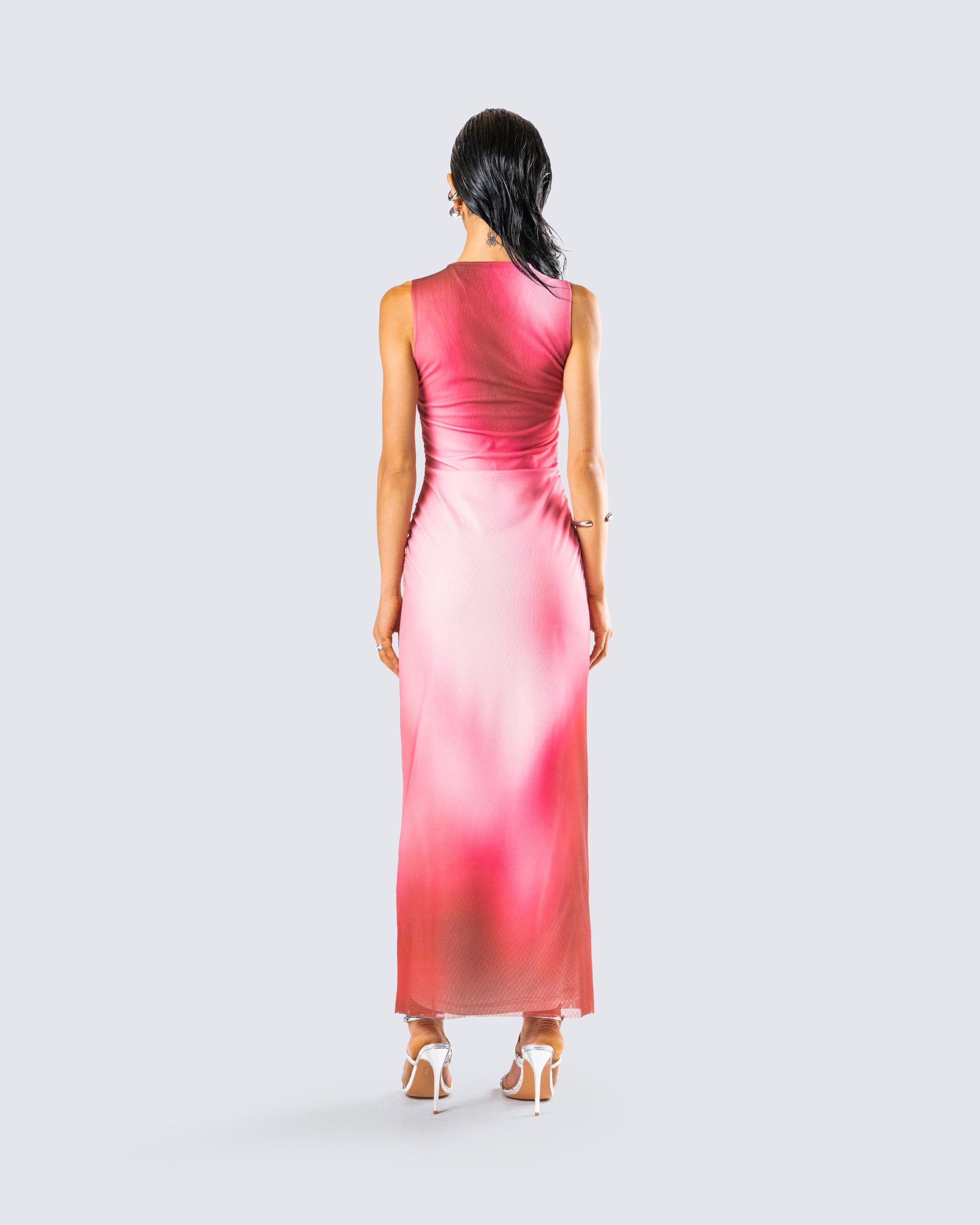 Pink Red Ombre Mesh Maxi Dress - Sleeveless Bodycon FINESSE Pink Red Ombre Mesh Maxi Dress - Sleeveless Bodycon FINESSE