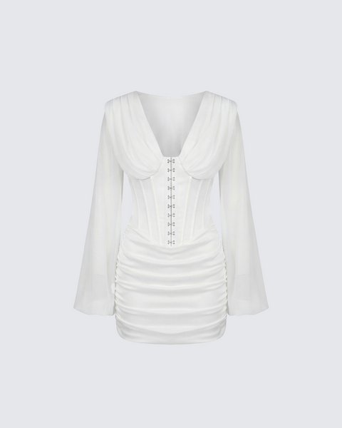 ivory satin corset mini dress Ivory Satin Corset Shape Lace Trim Flare Mini Dress