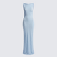 Delfi Blue Jersey Sheer Cowl Maxi Dress product front