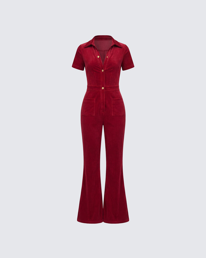 Della Red Corduroy Jumpsuit
