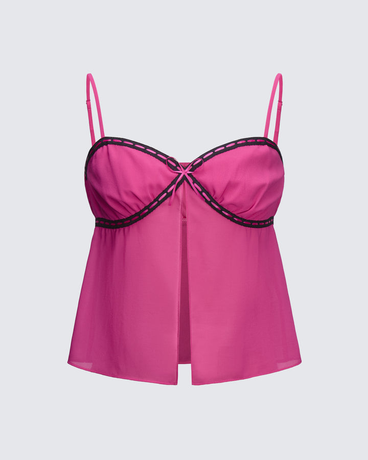 Dolli Pink Open Front Chiffon Cami Top product front