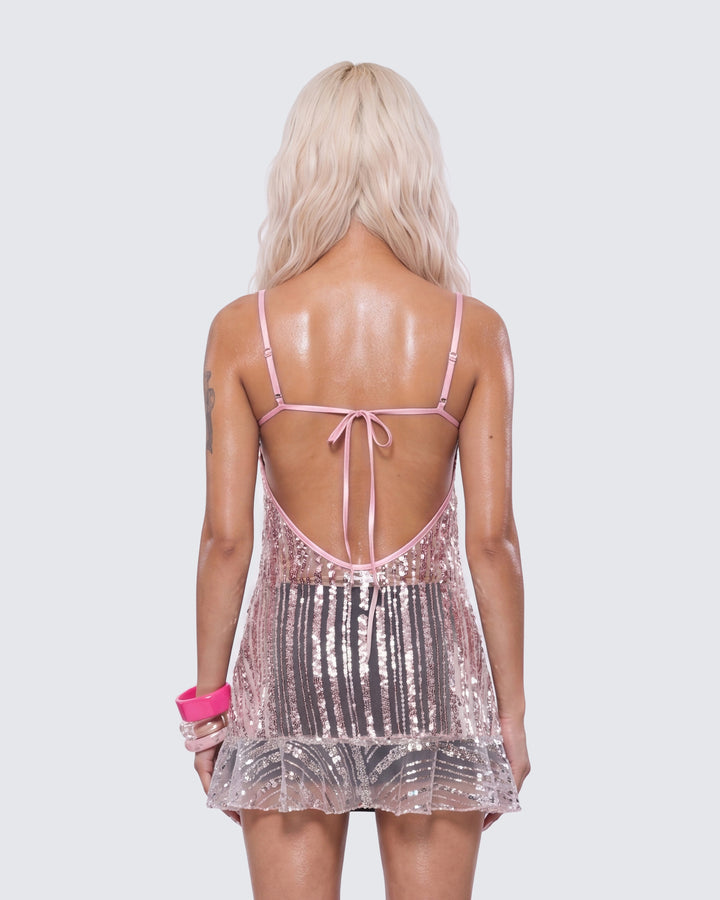 Ebba Pink Sequin Sheer Cami Top